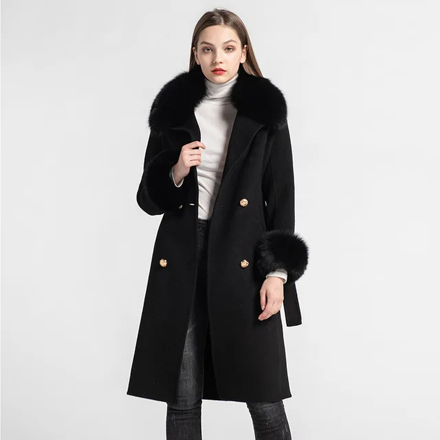 Cashmere with Fox Fur Collar & Cuff Women's
