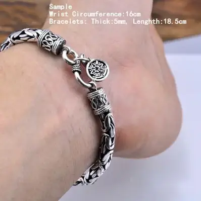 925 Silver Bracelet Men Link Chain Vintage Punk Thai Unisex