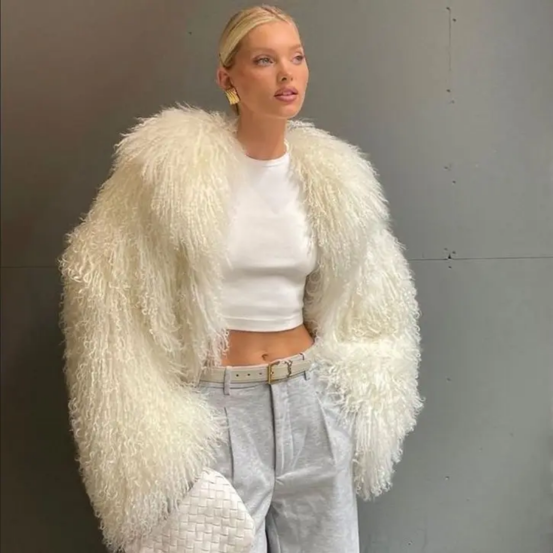 Mongolian Lamb Fur Coat Handmade Women's