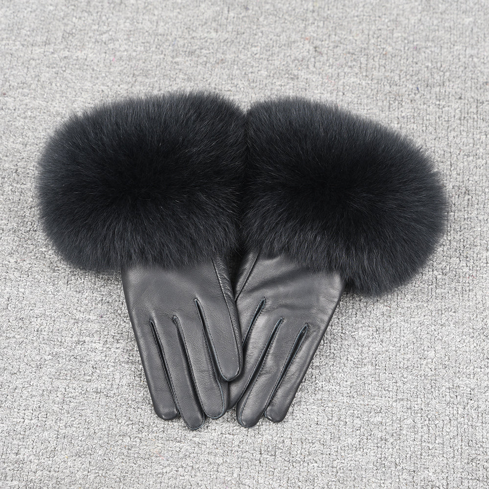 2 Pairs Of Gloves Lamb Leather & Fox Fur