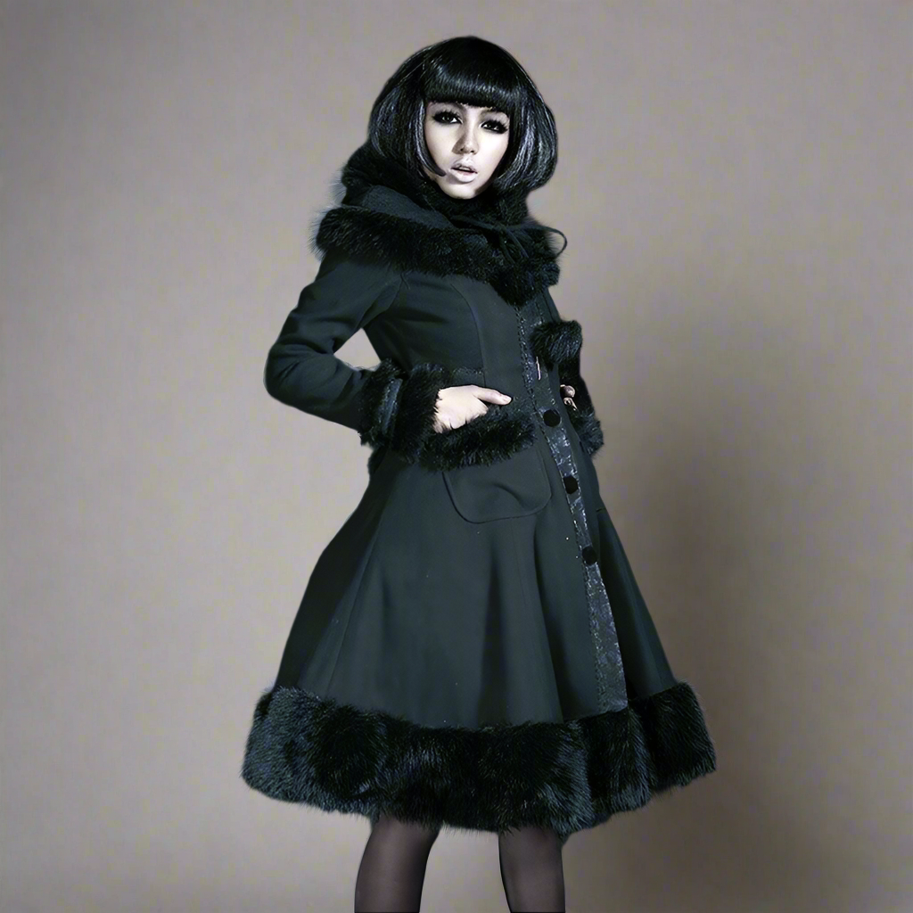 Woolen Fur Coat Hooded Steampunk Gothic Women's