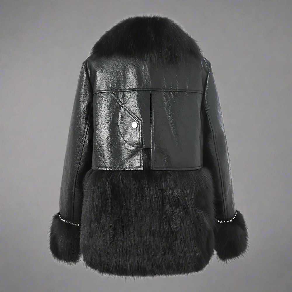 Black Sheepskin Coat with Fur Collar Women's