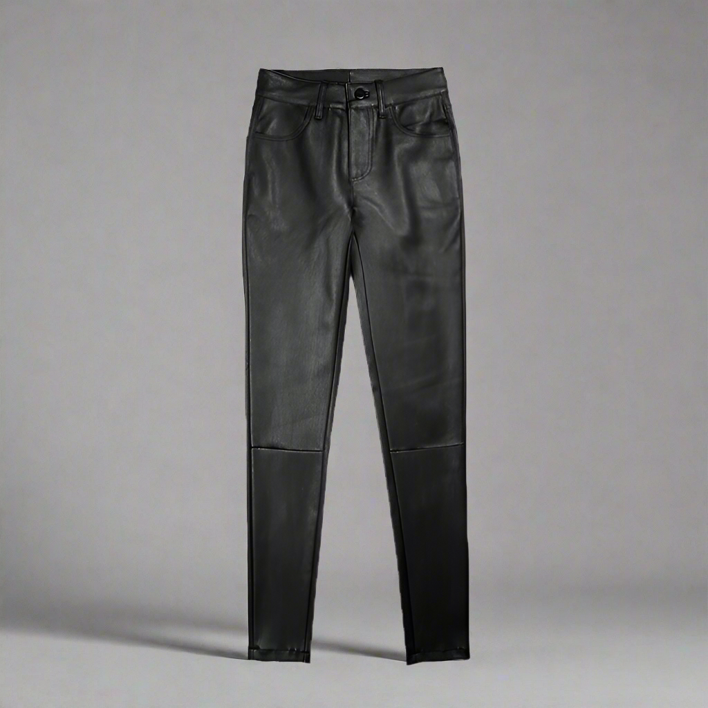 DON JOHN Mat Black Pencil Pants Slim Sheepskin Leather Pants Women's