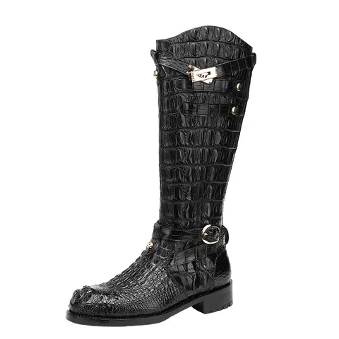 DON JOHN Crocodile Knee High Boots Handmade Women's
