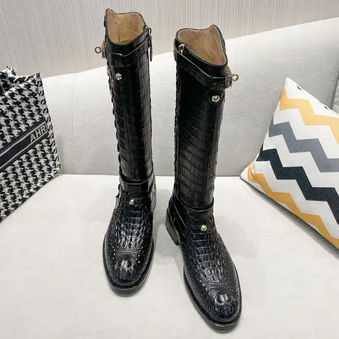 DON JOHN Crocodile Knee High Boots Handmade Women's