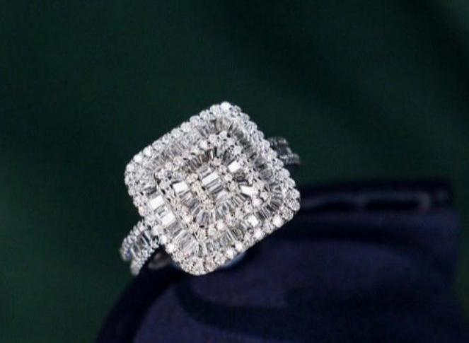 Ring .85ct Diamond Square Ring18K Gold For Women's
