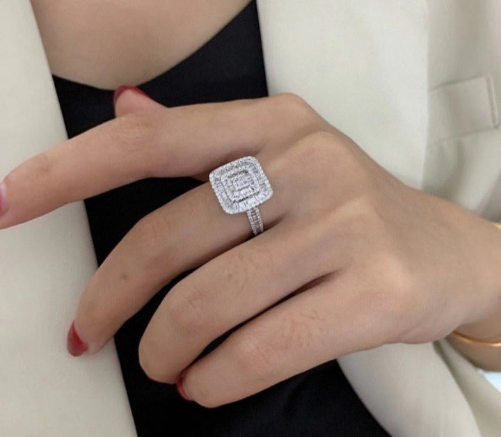 Ring .85ct Diamond Square Ring18K Gold For Women's