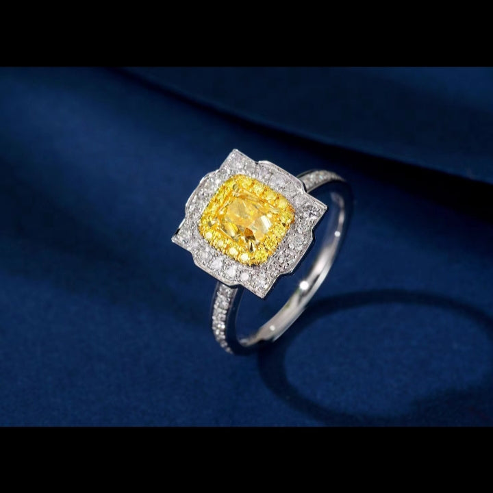 Wedding Ring 1.001ct. Yellow Natural Diamonds Center .569ct. Side Stones.