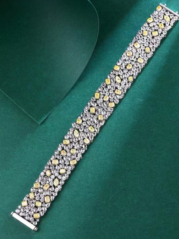 18k White Gold Braclet With Fancy Natural Yellow & White Diamonds Women's