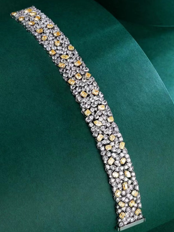 18k White Gold Braclet With Fancy Natural Yellow & White Diamonds Women's