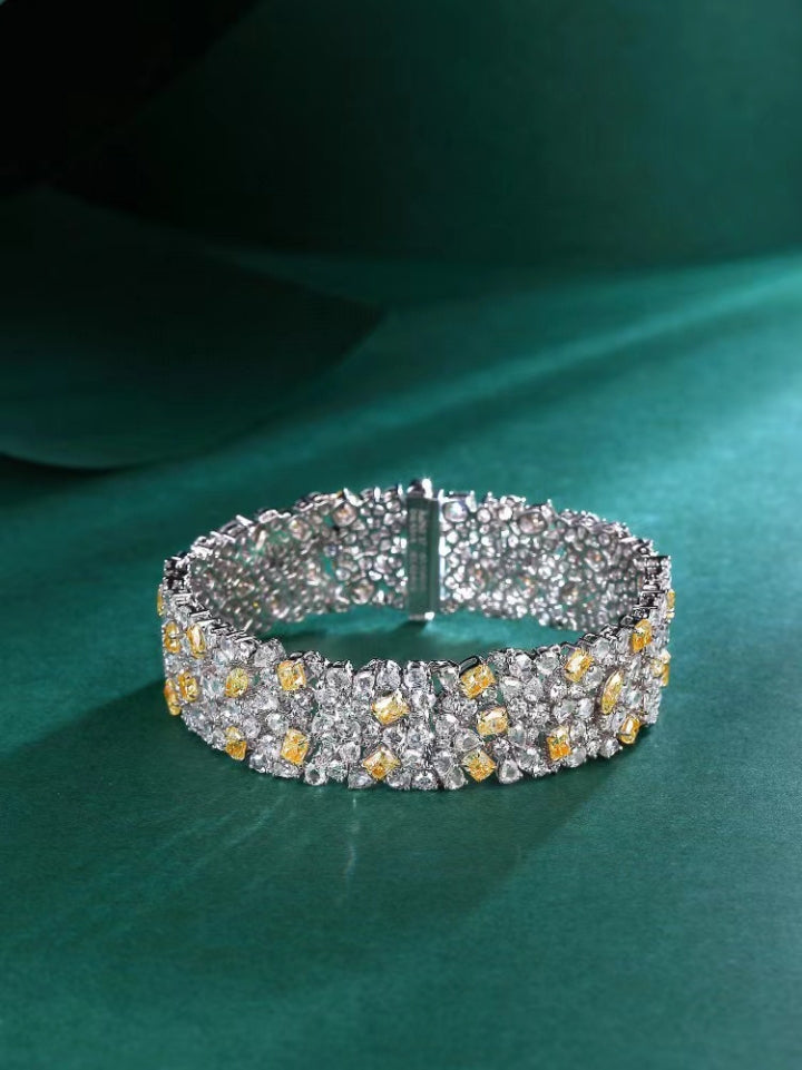 18k White Gold Braclet With Fancy Natural Yellow & White Diamonds Women's