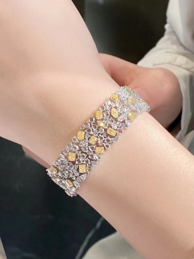 18k White Gold Braclet With Fancy Natural Yellow & White Diamonds Women's