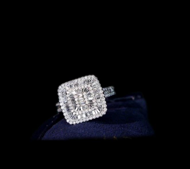 Ring .85ct Diamond Square Ring18K Gold For Women's