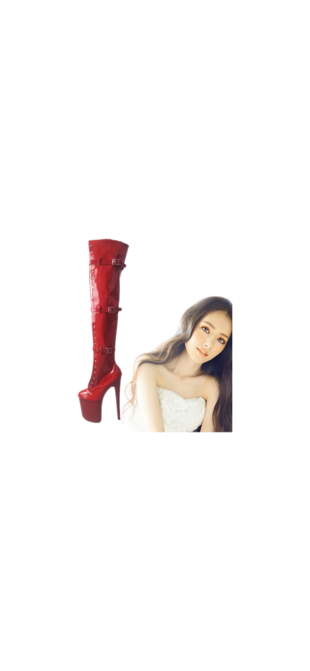 20 cm High Knee-High Lace-Up Boots With Buckles Women's