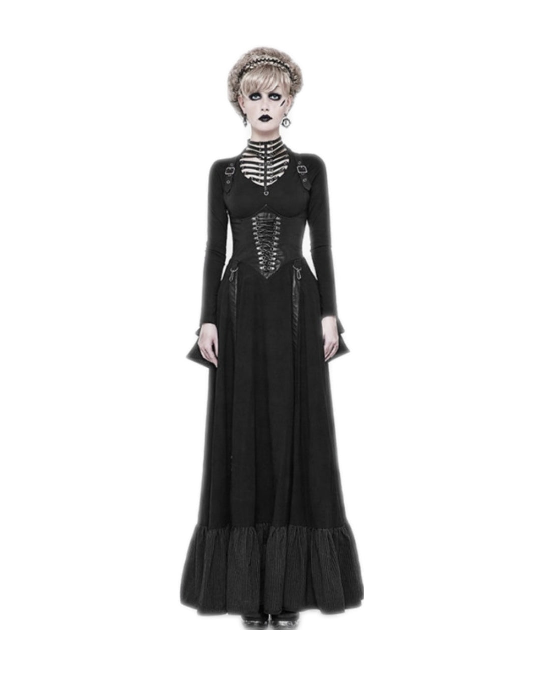 PUNK RAVE WQ-361 Steampunk Cosplay Long Black Corset Cosplay Dress Women's