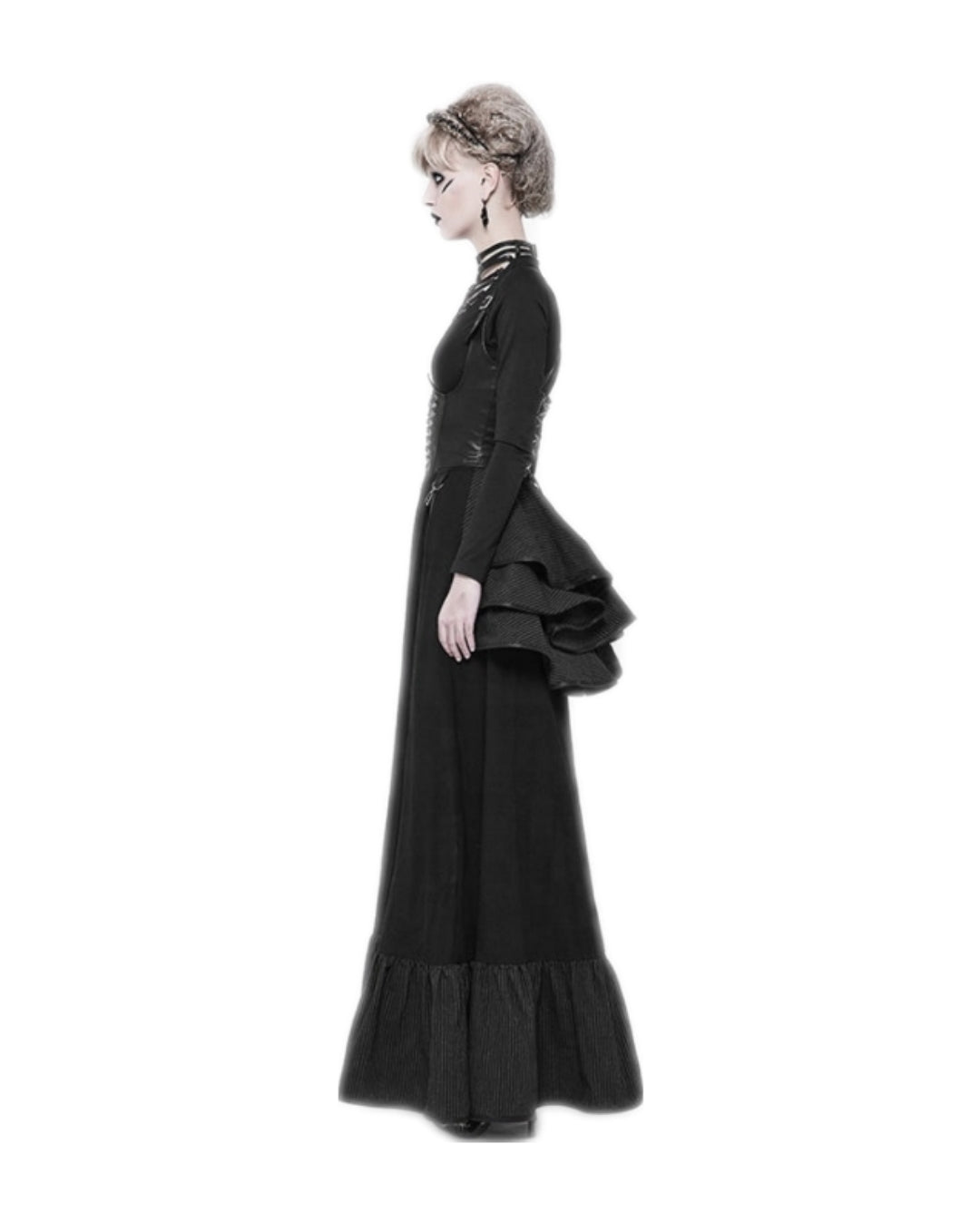 PUNK RAVE WQ-361 Steampunk Cosplay Long Black Corset Cosplay Dress Women's