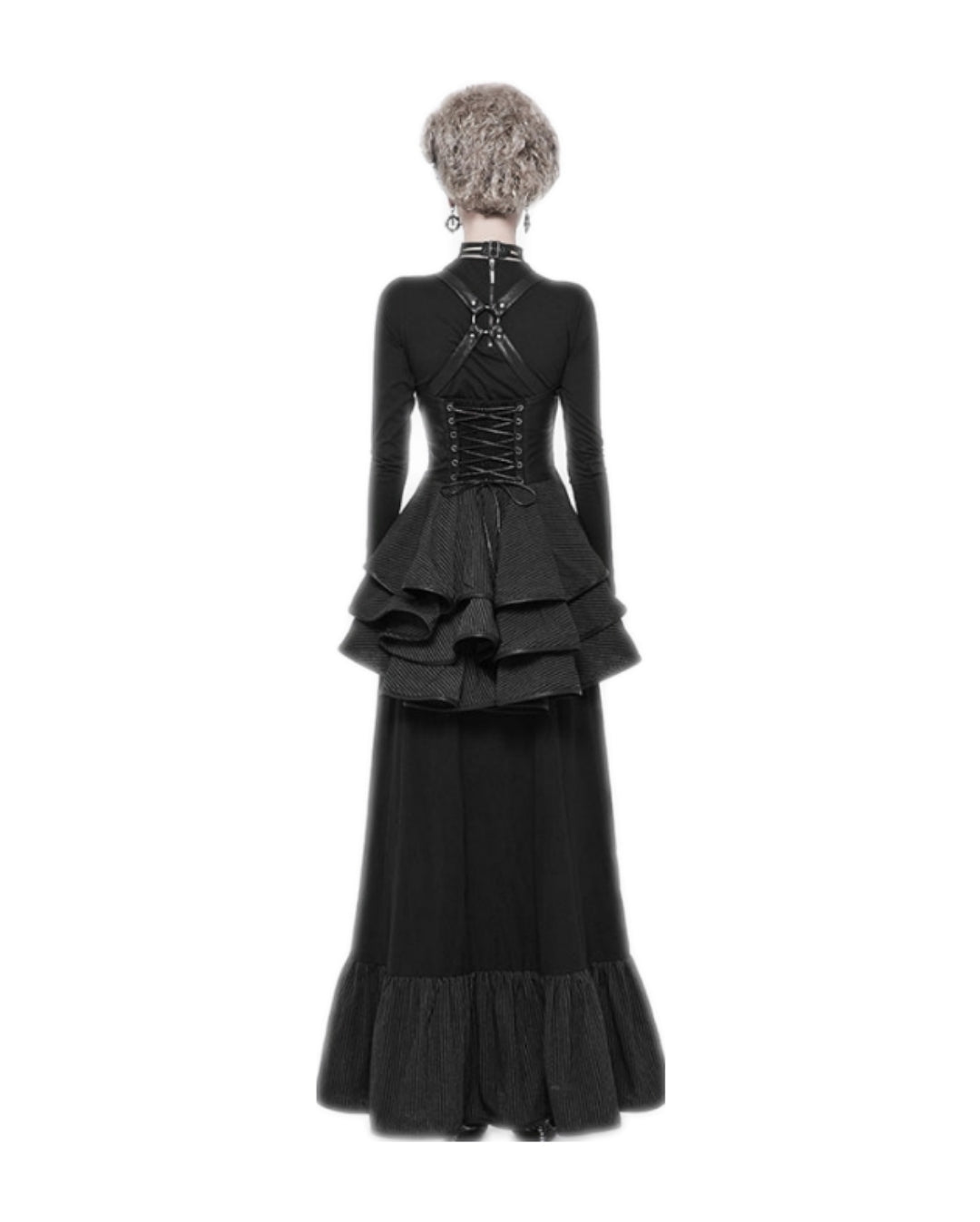 PUNK RAVE WQ-361 Steampunk Cosplay Long Black Corset Cosplay Dress Women's