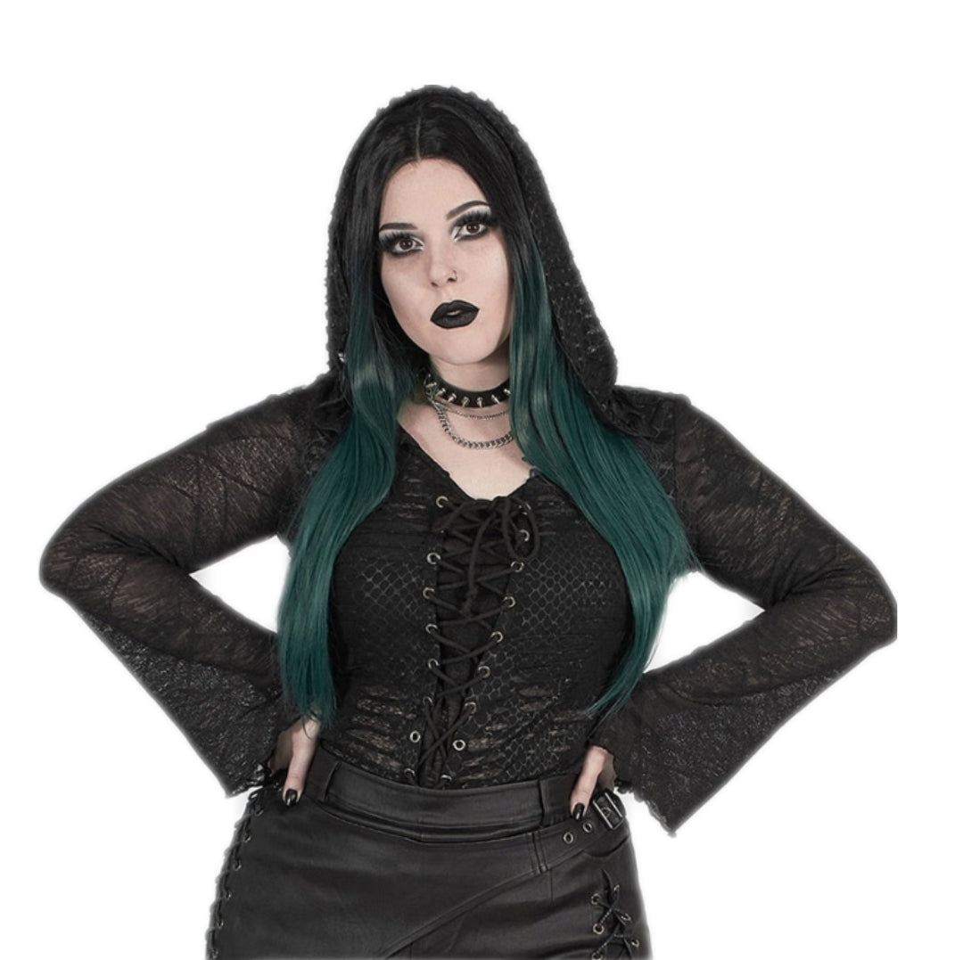 PUNK RAVE DT-666TCF Gothic Long Sleeve Knit Hooded Steampunk T-shirt Women's