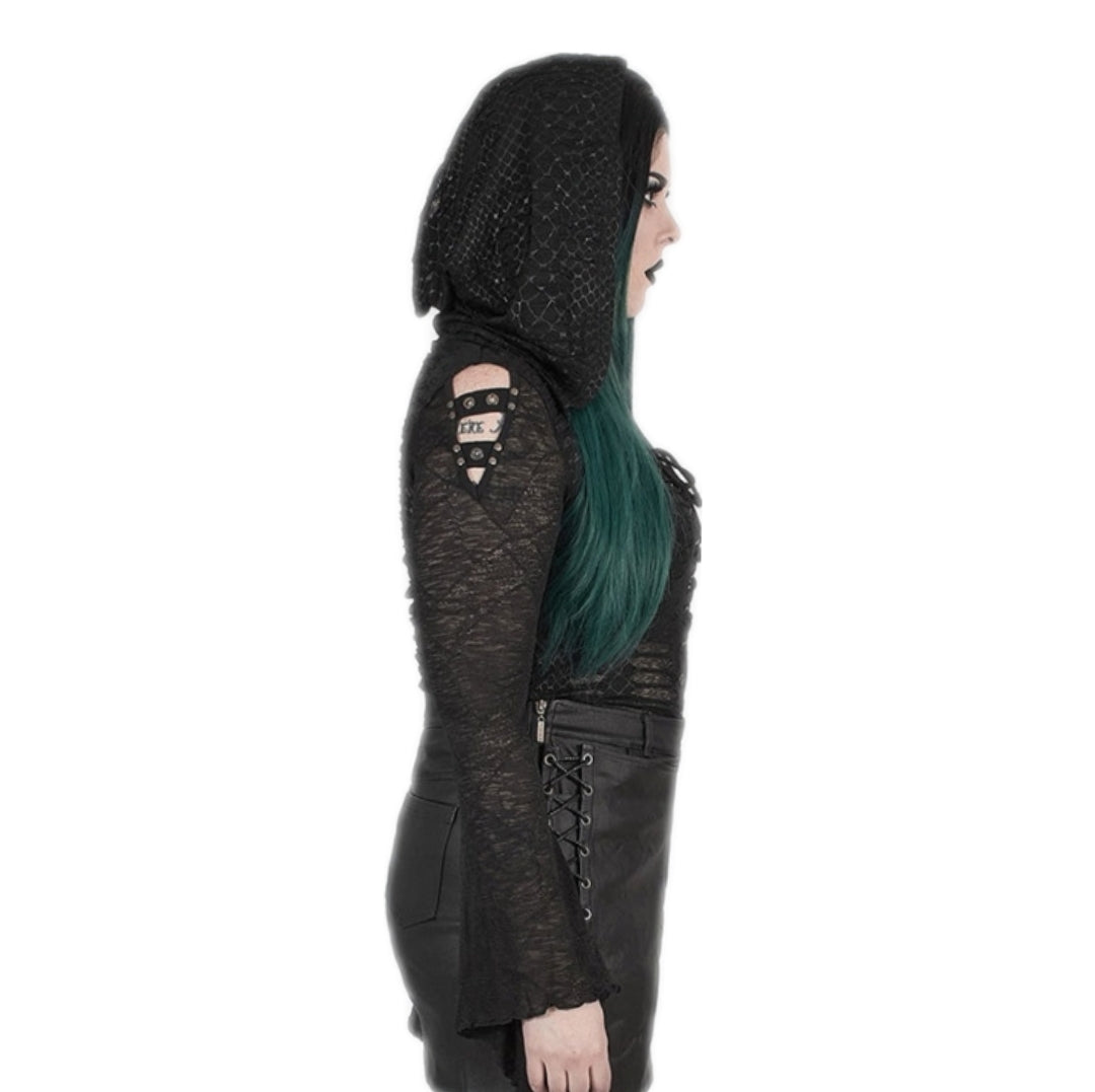 PUNK RAVE DT-666TCF Gothic Long Sleeve Knit Hooded Steampunk T-shirt Women's