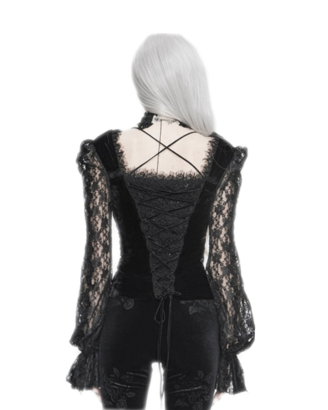 ETT023 Eva Lady Gothic Lace Top Puff Sleeves Velvet Steampunk Women's