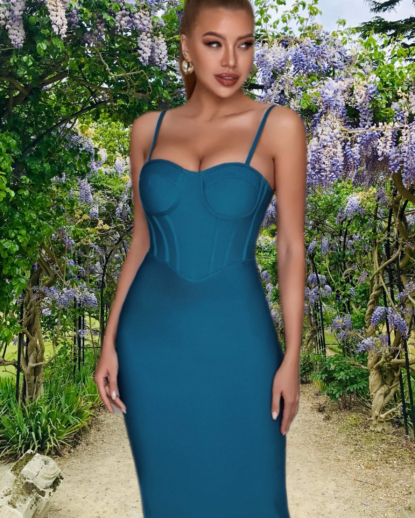 Aegean Blue Corset & Long Elegant Tight Pencil Dress Women's