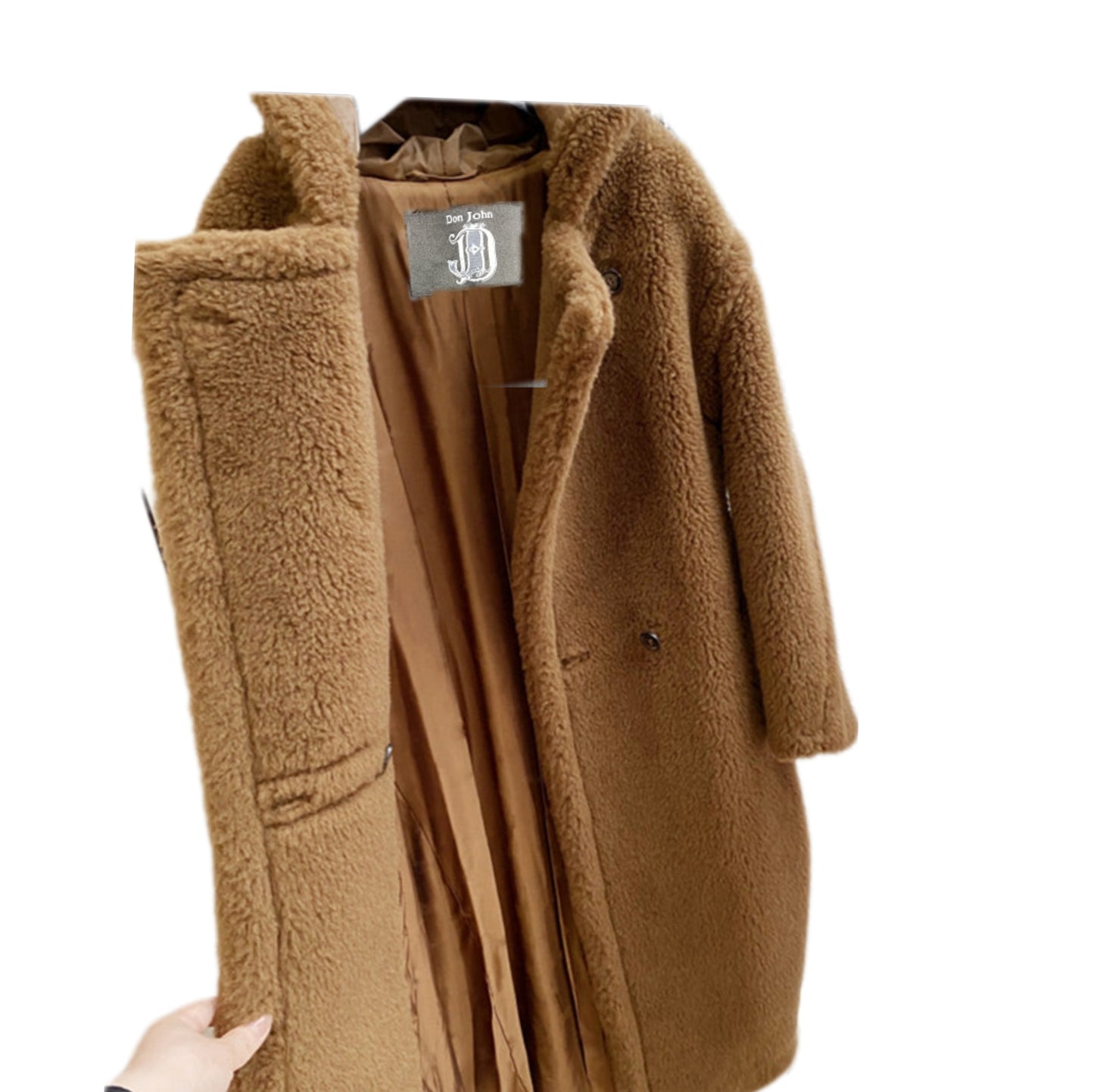 DON JOHN Alpaca Hooded Long Teddy Bear Coat Women's