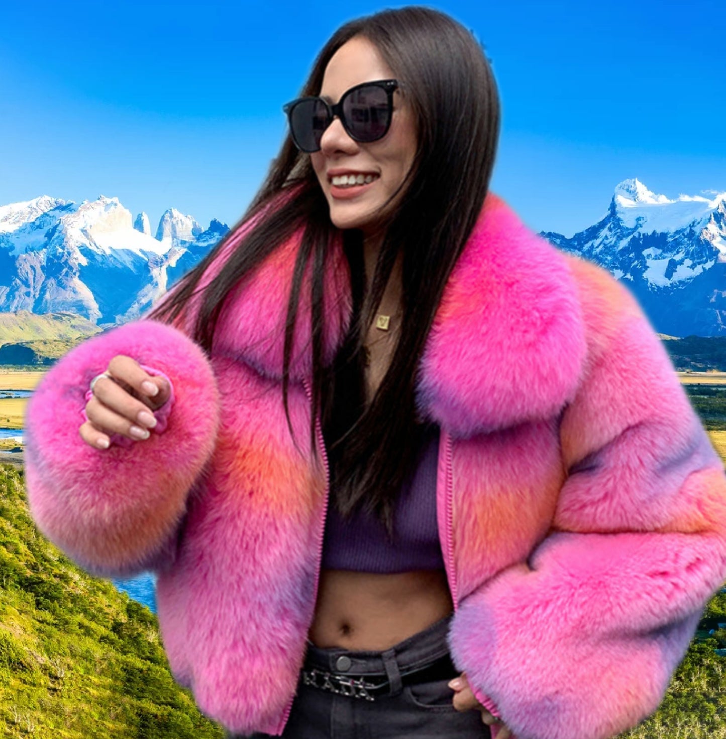 DON JOHN Fox Fur Jacket Winter Coat Women's