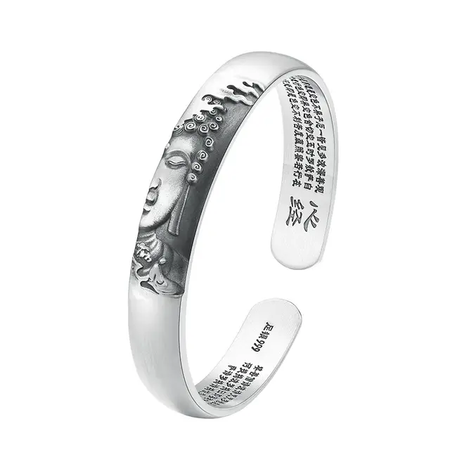 925 Silver Bracelet Bangle Buddhist Heart Sutra Unisex