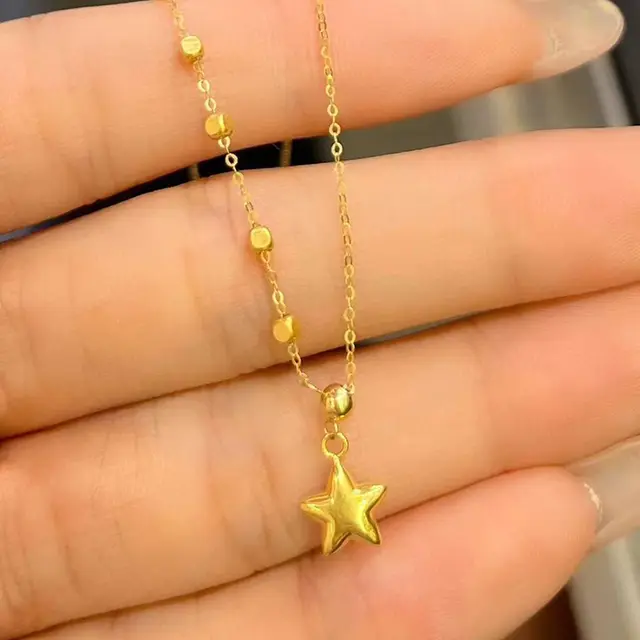 18K Gold Star Necklace Women's