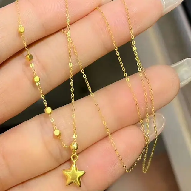 18K Gold Star Necklace Women's