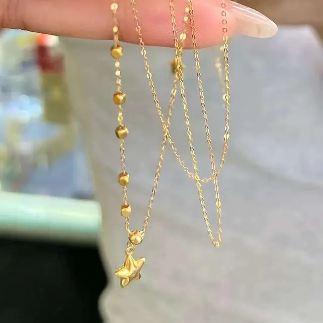 18K Gold Star Necklace Women's