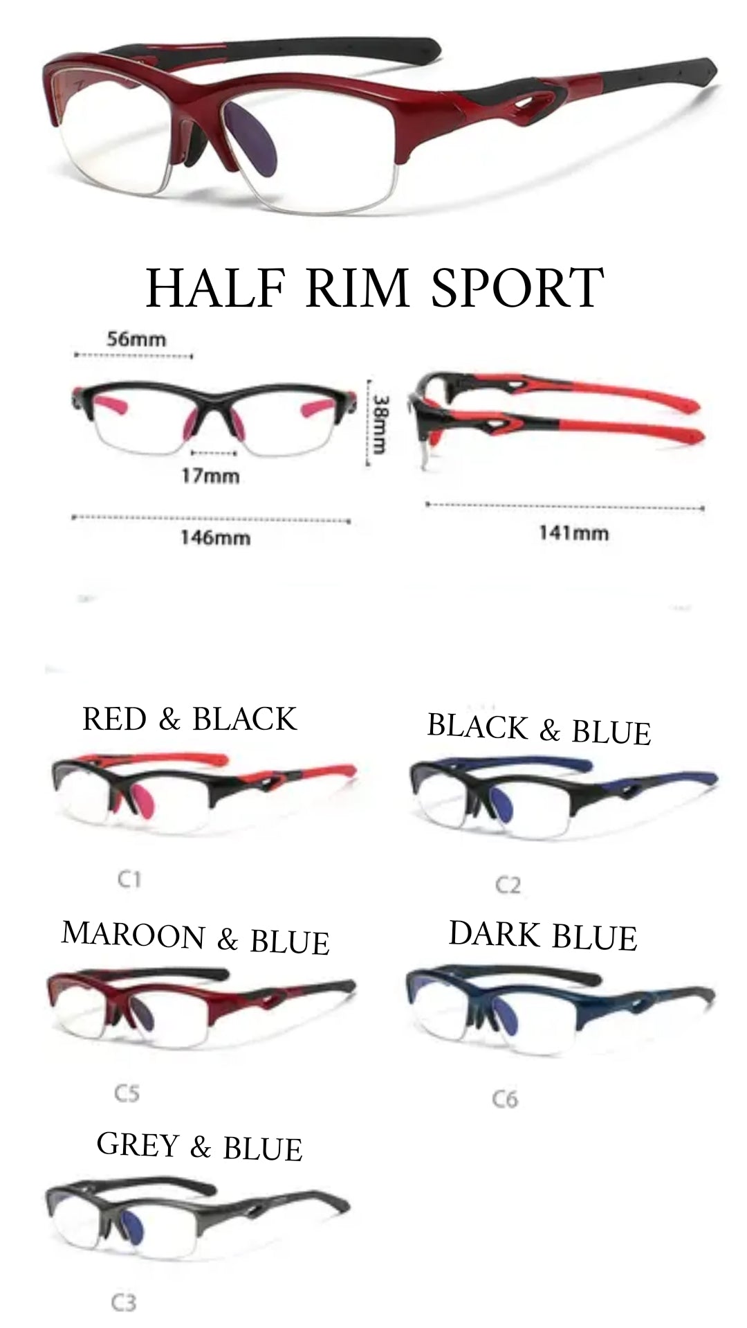 DON JOHN Glasses Half Rim Sport Any Lenses glasses