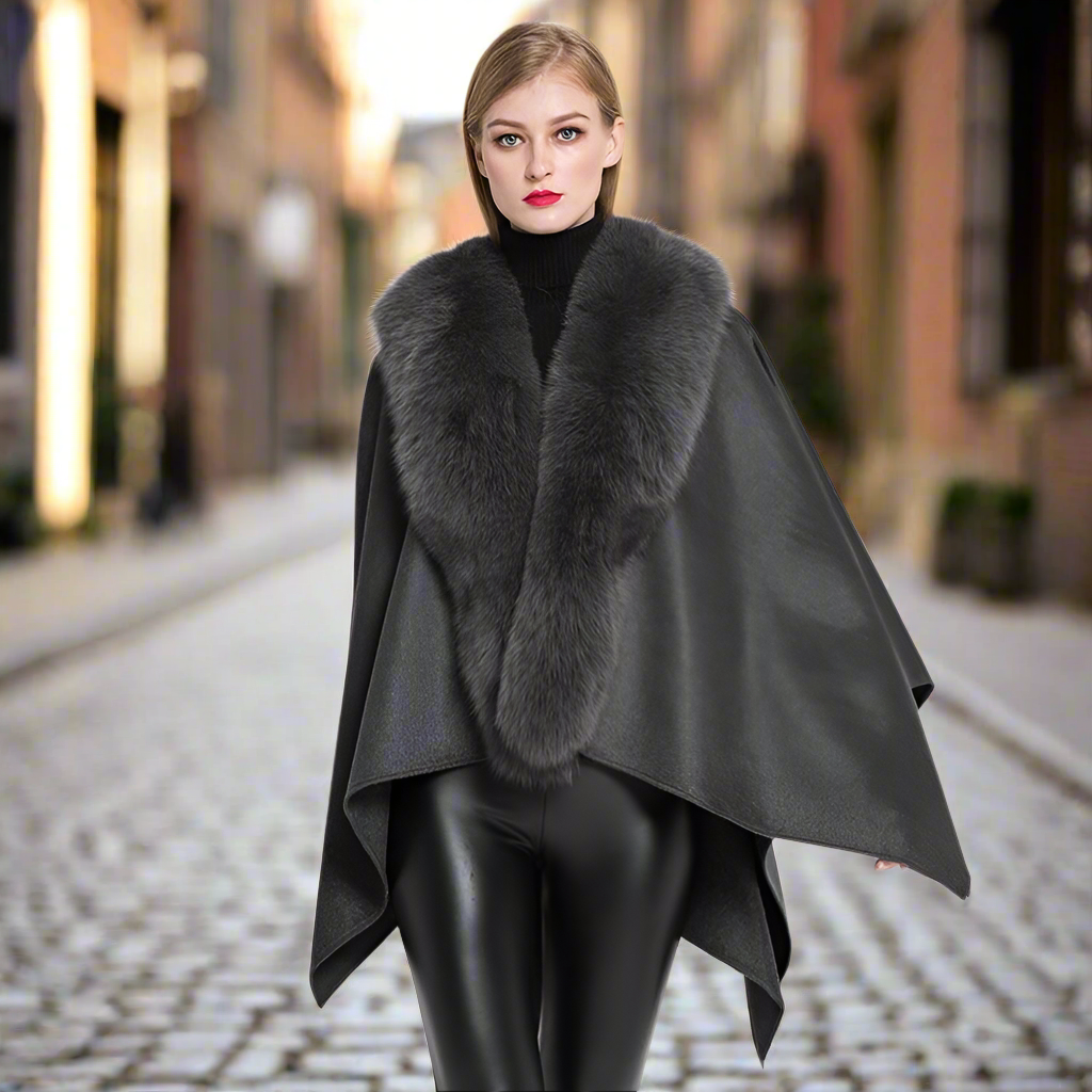 S7357 Cashmere Ponchos Fur Capes Fox Shawl Women's