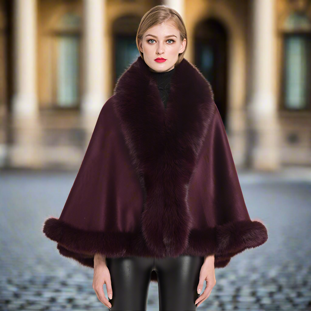 S7358 Fox Fur Poncho Cashmere Capes Winter Cloaks Women's