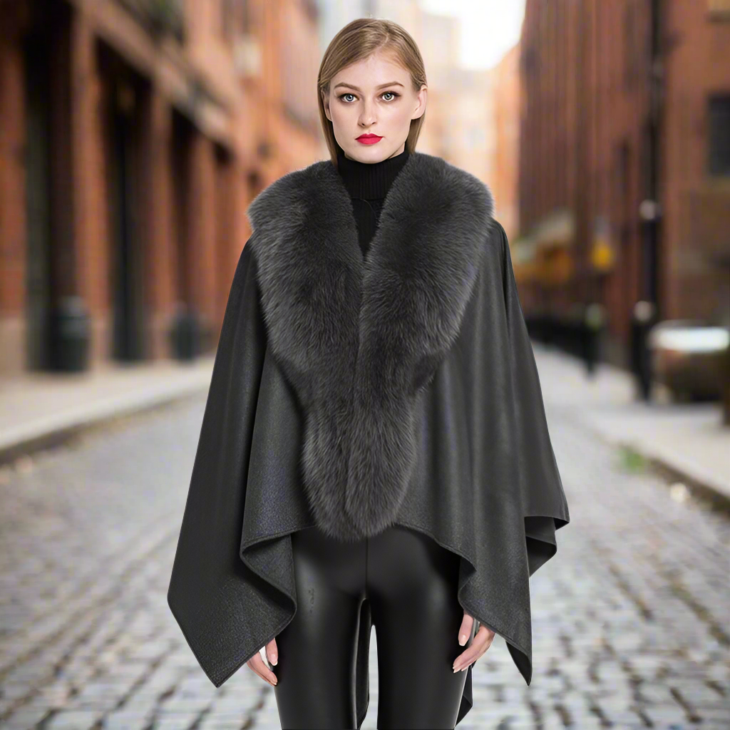 S7357 Cashmere Ponchos Fur Capes Fox Shawl Women's