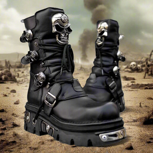 Dystopian Skull Boots Gothic Punk