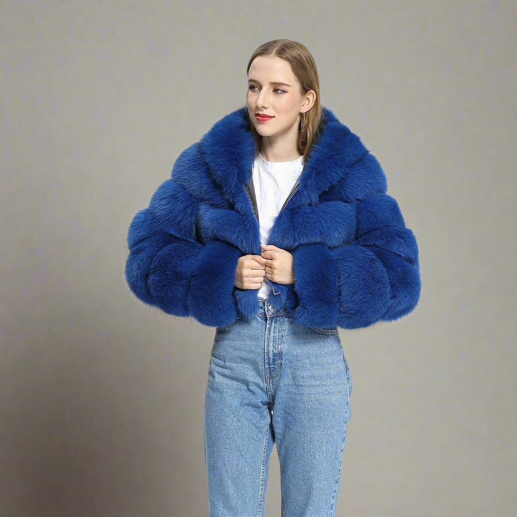 DON JOHN Short Hooded Fox Fur Coat Women's