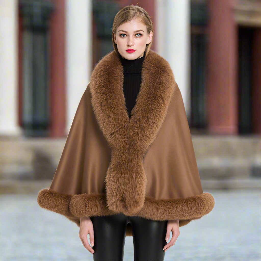 S7358 Fox Fur Poncho Cashmere Capes Winter Cloaks Women's