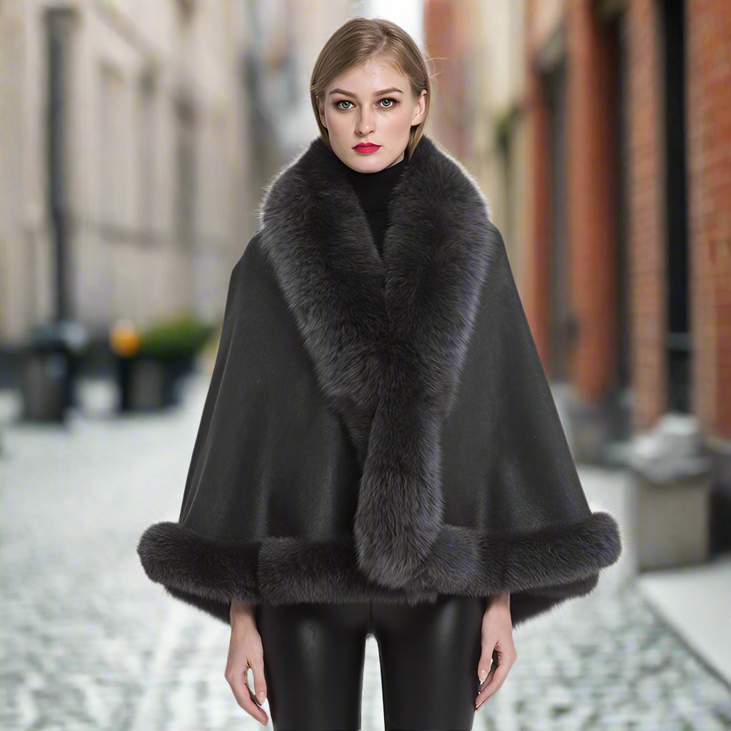 S7358 Fox Fur Poncho Cashmere Capes Winter Cloaks Women's