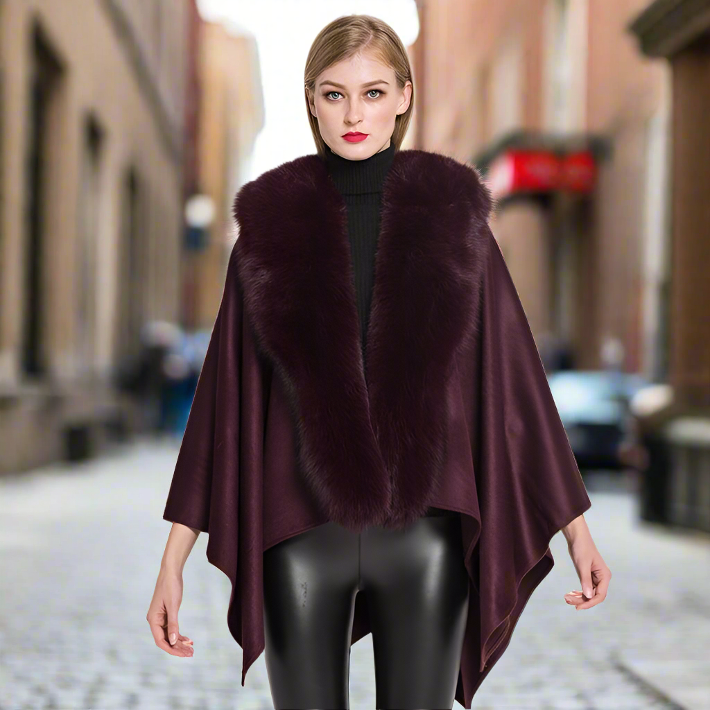 S7357 Cashmere Ponchos Fur Capes Fox Shawl Women's