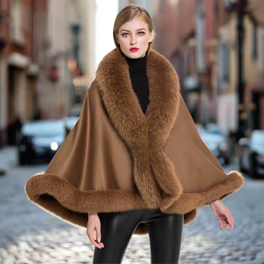 S7358 Fox Fur Poncho Cashmere Capes Winter Cloaks Women's