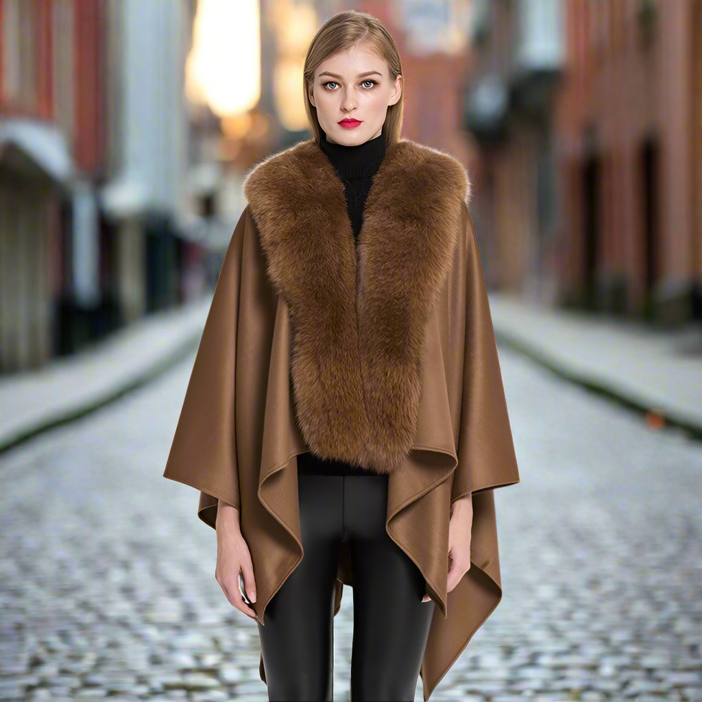 S7357 Cashmere Ponchos Fur Capes Fox Shawl Women's