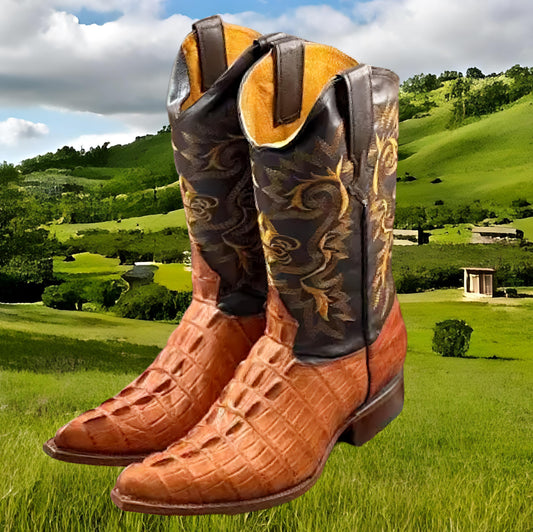 Handmade Alligator Boots Chocolate & Dark Brown