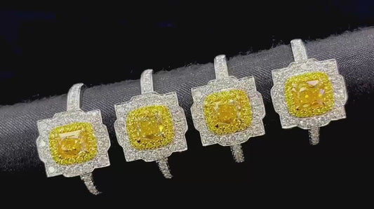 Wedding Ring 1.001ct. Yellow Natural Diamonds Center .569ct. Side Stones.