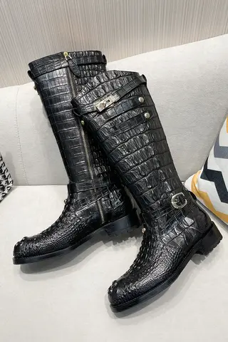 DON JOHN Crocodile Knee High Boots Handmade Women's