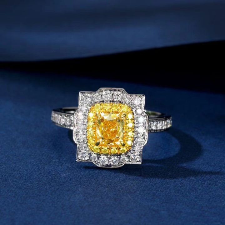 Wedding Ring 1.001ct. Yellow Natural Diamonds Center .569ct. Side Stones.