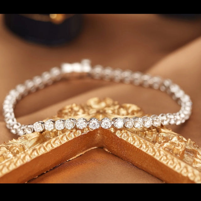 Diamond Tennis Bracelet 18k Gold Natural Stones