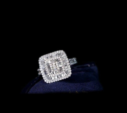 Ring .85ct Diamond Square Ring18K Gold For Women's