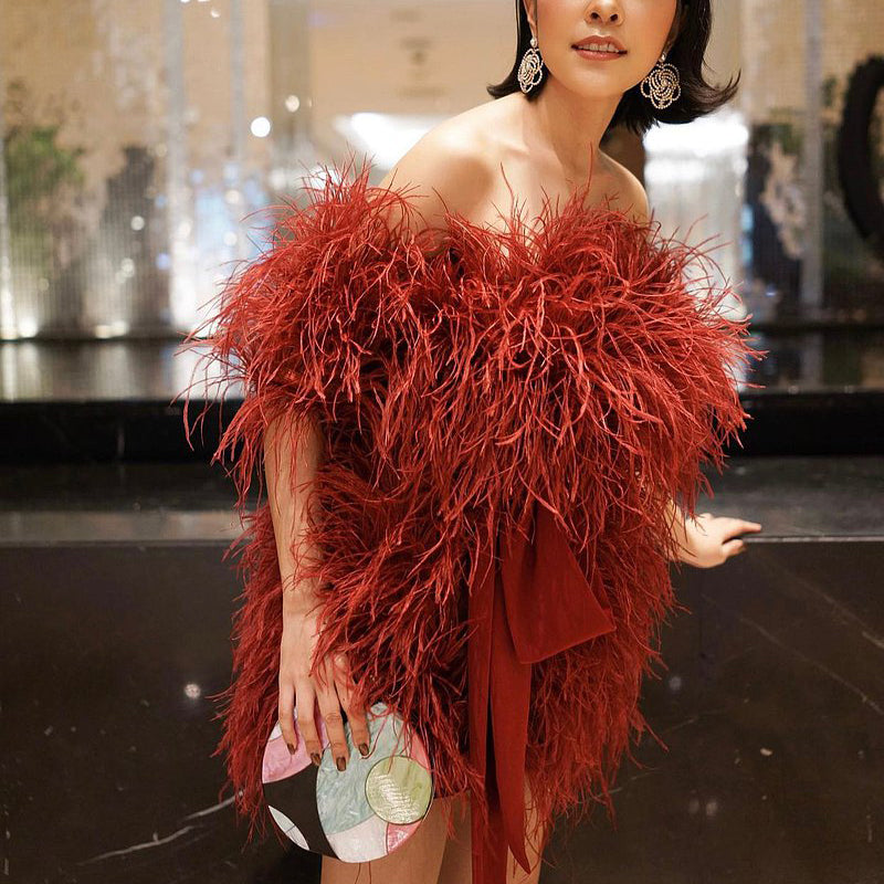 Ostrich Feather Cocktail Dress Stunning Women's  donjohnbyvictoriacharles