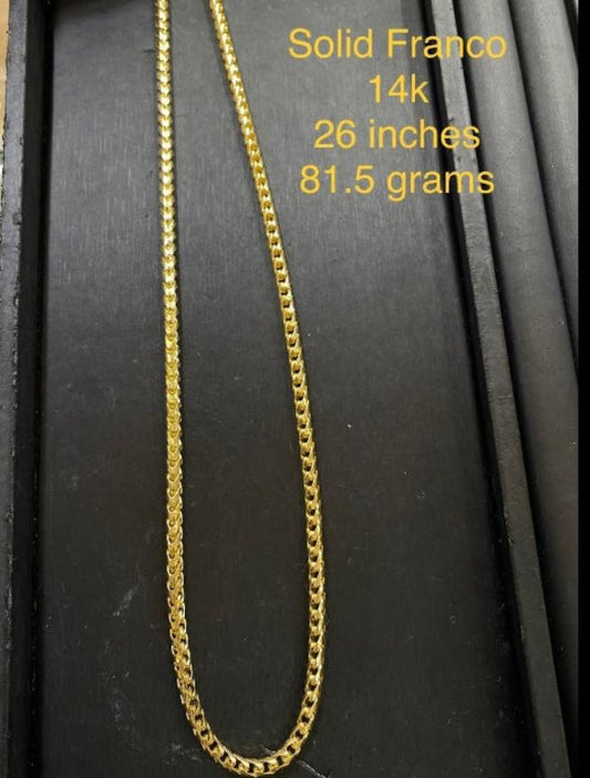 14k Gold  Franco Link Chain 26" 81.5 Grams Handmade Unisex